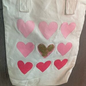 Canvas Tote with Pink and Red Heart Design